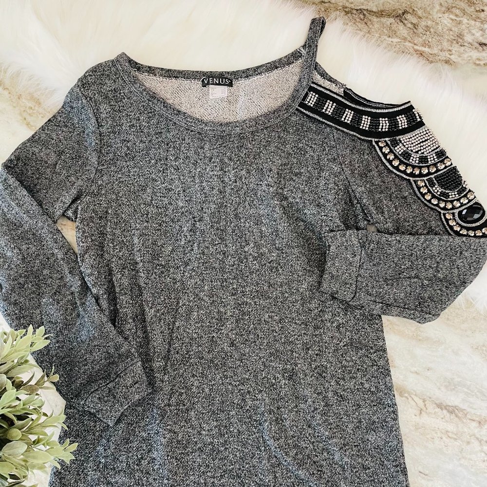 Venus Cold Shoulder Beaded Sweatshirt